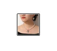 Dishowme Set di collana e orecchini con ciondolo a forma di cuore con perle finte e cristalli, da donna, Misura unica, Lega di acciaio lega di acciaio Perle finte, Nessuna pietra preziosa