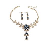 Dishowme Set di collana e orecchini con fiore di cristallo, set di gioielli da sposa floreale a goccia con strass pendenti collana per donne sposa damigelle d'onore, Misura unica, Strass Lega di