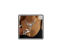 Dishowme Set di collana e orecchini con fiore di cristallo, set di gioielli da sposa floreale a goccia con strass pendenti collana per donne sposa damigelle d'onore, Misura unica, Strass Lega di