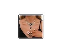 Dishowme Set di collana e orecchini con fiore di cristallo, set di gioielli da sposa floreale a goccia con strass pendenti collana per donne sposa damigelle d'onore, Misura unica, Strass Lega di