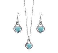 Dishowme Set di collana e orecchini turchesi con ciondolo a forma di fiore con pietre preziose bohémien, 3 pezzi, stile vintage, geometrico, a forma di goccia d'acqua, per donne e, Misura unica,