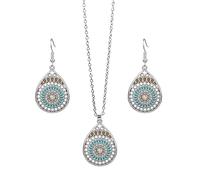 Dishowme Set di orecchini turchesi con gemma bohémien e collana a fiore, 3 pezzi, vintage, geometrico, goccia d'acqua, gioielli per donne