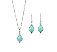 Dishowme Set di orecchini turchesi con gemma bohémien e collana fiore, 3 pezzi, vintage, geometrico, goccia d'acqua, gioielli donne