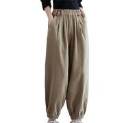Disimlarl Pantaloni casual da donna in cotone larghi comodi elastici in vita alla caviglia pantaloni harem, cachi, L