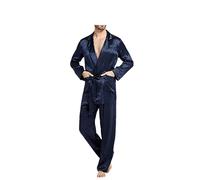 Disimlarl Set di pigiama di seta per gli uomini vestaglia stile pigiameria maniche lunghe abbigliamento da uomo naturale, blu navy, XL
