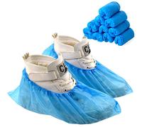 Disino 100 Pezzi/50 Paia Impermeabili Copriscarpe Monouso, Antiscivolo CPE Soprascarpe Copriscarpa in Plastica, Copri Scarpe usa e getta per Pavimento Tappeti Protezione (Blu, Taglia Unica)