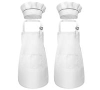 Disino 4 Pezzi Bianco Bambini Grembiule e Cappello da Cuoco, Grembiuli da Chef con 2 Tasche per Ragazze Ragazzi, Bambino Grembiule da Cucina per Pittura Cottura Cucinare Artigianato (7-13 Anni)