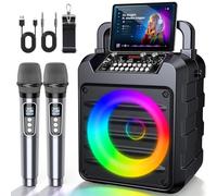 Dislocati Karaoke con Microfono, Karaoke Professionale Completo Portatile Bluetooth per Adulti Bambini con 2 Microfoni Senza Fili, Luci LED, TWS, AUX/USB, Cassa Bluetooth 5.3 Potente, 12 Ore, Regali