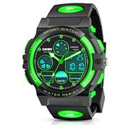 Dislocati - Orologio digitale multifunzionale, con sveglia, per bambini, impermeabile, a LED, regalo e giocattolo per bambini, verde