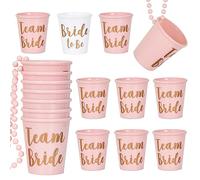 Disnace 14 Pezzi Squadra Sposa e Bride To Be Plastica Collana in Vetro da Sposa con Perline Rosa e Bianco con Foglia d'Oro Bicchieri da Shot per Team Bride Groom Collane di Addio al Nubilato