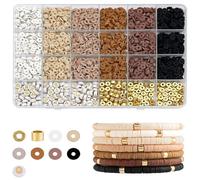 Disnace 2414 Pezzi Set di Perline Per Braccialetti, Perline Piatte Rotonde di Argilla, Set di Perlina di Argilla da 6 mm, Perle di Argille e Perle Intermedie in Oro per Braccialetti, Marrone