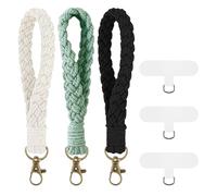 Disnace 3 Pezzi Portachiavi Corda, Portachiavi Intrecciato a Mano, Appendere per Chiavi Appendere Gioielli, Bracciale Cordino Dotato di Anello a D a Forma di T Trasparente (Beige, Nero, Verde)