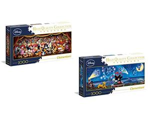 Disney 2 x 1000 pezzi Panorama puzzle Topolino e Minnie Mouse - Confezione doppia, ciascuno 98x33cm / 38x13