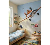 Disney Aerei Foto Parati Medio Bambini Parete Camera da Letto Rosso Arancio Blu