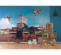 Disney Aerei Parati Cameretta Ragazzi Aeroporto Ruggine Skipper Blu 2.7x3.6m