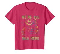 Disney Alice In Wonderland Cheshire Cat Neon All Mad Here Maglietta, Bambini, Rosso Mélange, 3 anni