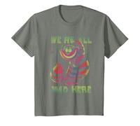 Disney Alice In Wonderland Cheshire Cat Neon All Mad Here Maglietta, Bambini, Verde militare mélange, 2 anni