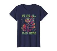 Disney Alice In Wonderland Cheshire Cat Neon All Mad Here Maglietta, Donna, Navy, S