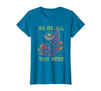 Disney Alice In Wonderland Cheshire Cat Neon All Mad Here Maglietta, Donna, Zaffiro, S