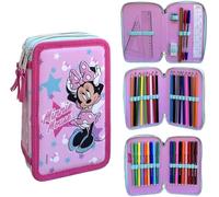 Disney Astuccio Minnie Mouse Multi Scomparto a 3 Piani con 3 Zip Per Scuola Completo 44 pezzi Penne Matite Colori 18 Pennarelli Giotto Turbocolor