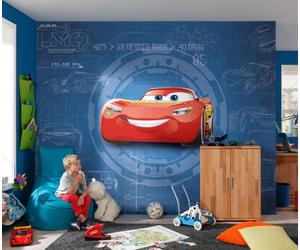 Disney Auto 3 Carta da Parati Murale 368x254cm Cameretta Ragazzi Blu Foto Decor