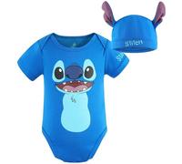 Disney Baby s Short Sleeve Creeper with Cap, Lilo and Stitch, Blue Romper Set, Size 3M