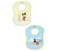 Disney Baby, Set 2 Bavaglini Topolino Mickey Mouse, Giallo e Azzurro, Decorati con Nuvole e Strisce