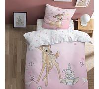 Disney Bambi Flowers - Parure da letto per bambini, 1 persona, 100% cotone, Oeko-TEX | copripiumino 140 x 200 cm + 1 federa 63 x 63 cm, stampa reversibile da ragazza, rosa