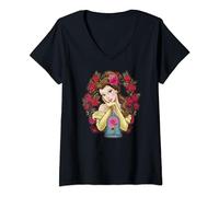 Disney Beauty And The Beast Belle Roses Maglietta con Collo a V