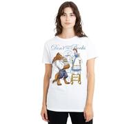Beauty And The Beast Don't Mind The Books Ladies T Shirt, White, Bianco, M Donna