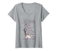 Disney Beauty & The Beast Belle Book Stack Maglietta con Collo a V