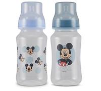 Disney Biberon Mickey Mouse da 325 ml, per ragazzi e ragazze, confezione da 2 bottiglie a forma di clessidra, per neonati e tutti i bambini, in plastica senza BPA, per baby shower