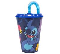 Disney, Bicchiere 430 ml per Bambini con Cannuccia Rigida Stitch, Blu