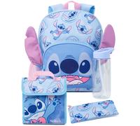 Disney Lilo and Stitch - Zaino per bambine con personaggi alieni in 3D, con orecchie 3D, astuccio e bottiglia d'acqua, idea regalo per il ritorno a scuola, Blu, Taglia unica, Zaini