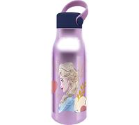 Disney Borraccia lilla per bambine in alluminio Frozen Elsa e Anna 760 ml con cappuccio e manico in silicone