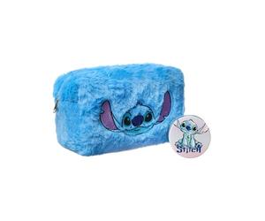 Disney Borsa per trucchi e specchio Lilo & Stitch | Custodia cosmetica da donna in pelliccia blu con faccia di personaggio Stitch | Beauty case da viaggio e specchio tascabile per adulti e adolescenti