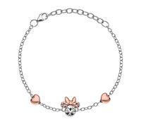 Disney Bracciale Minnie Mouse in Argento 925 con Zircone e Cuori Oro Rosa, per Donne e Bambine, Lunghezza 13-18 cm, Confezione Regalo, Gioielli Ufficiali