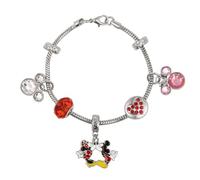 Disney Braccialetto placcato al rodio con perline di Topolino e Minnie