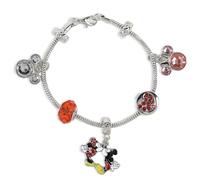 Disney Braccialetto placcato al rodio con perline di Topolino e Minnie