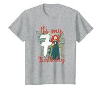 Disney Brave Merida It's My Seventh Birthday Maglietta, Bambini, Grigio Melange, 8 anni