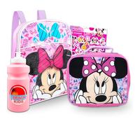Disney Bundle Zaino Minnie Mouse con scatola per il pranzo per ragazze, bambini ~ 4 pz borsa da scuola da 30 pollici, bottiglia d'acqua e adesivi (Minnie Supplies Set), Zaino Minnie Mouse per bambine, minnie mouse school backpack, Set da viaggio Minnie