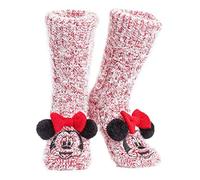 Disney Calze a Pantofola da Donna - Calzini Antiscivolo Donna in Caldo Pile - Idea Regalo Stitch Mickey Minnie (Rosso Melange Minnie)