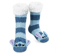 Disney Calze a Pantofola da Donna - Calzini Antiscivolo Donna in Caldo Pile - Idea Regalo Stitch Mickey Minnie (Blu Stitch)