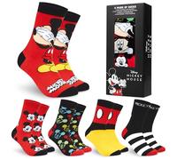 Disney Calze Uomo a Tre Quarti EU 40-45, Pacco da 5 Morbido Calzini Uomo Divertenti, Idea Regalo (Rosso Mickey)