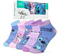 Disney Calzini Corti Bambina, Morbido e Traspirante Calze Ragazza - Pacco da 5 (Rosa/Blu Stitch, 35-39 EU)
