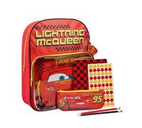 Disney Cars Lightning McQueen Zaino per ragazzi - Borsa per la scuola per bambini con set di cancelleria, astuccio, quaderno, adesivi e matite zaino auto, zaino per la scuola auto, età 3+