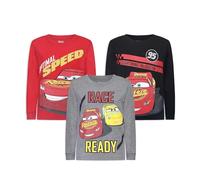 Disney Cars Saetta McQueen - Confezione da 3 magliette a maniche lunghe per bambini piccoli, colore: rosso/grigio/nero, Rosso, 4