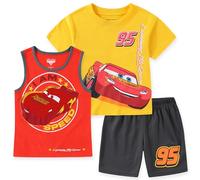 Disney Cars Saetta McQueen - Set composto da maglietta, canottiera e pantaloncini, 3 pezzi, per bambini grandi, Rosso/Nero/Giallo, 5