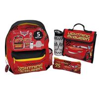Disney Cars Saetta McQueen Set zaino e borsa pranzo per ragazzi - Set di 5 pezzi per la scuola per bambini con zaino, scatola termica per il pranzo, astuccio, bottiglia d'acqua e portachiavi - Pixar