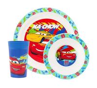 Disney Cars - Servizio da tavola per bambini, 3 pezzi, in polipropilene, con piatto, ciotola e bicchiere, Saetta McQueen e Dinoco, adatto al microonde e alla lavastoviglie, adatto per bambini dai 36